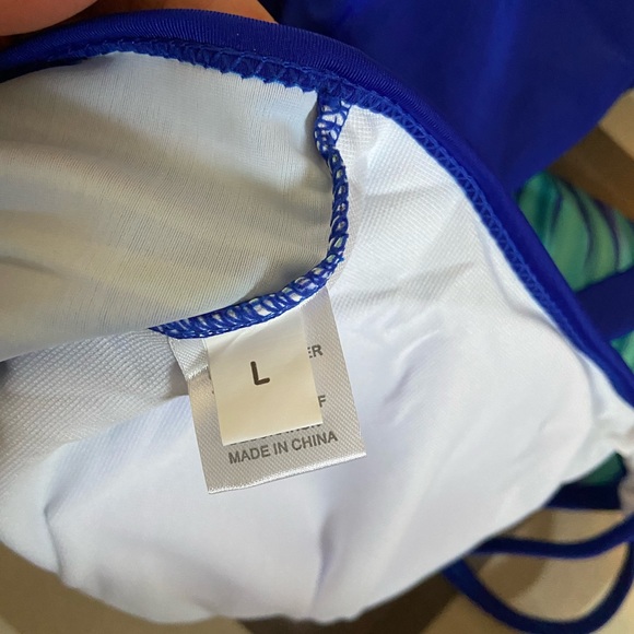 Navy and teal stripe double strap tankini set size L (12-14) - Picture 5 of 6